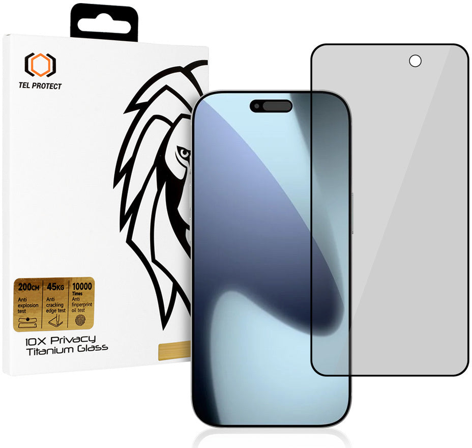 Sekretesskyddande skärmskydd Tel Protect 10X Plus Titanium för Apple iPhone 17 Pro Max, härdat glas, helhäftande