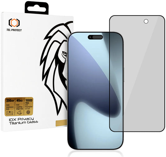 Sekretesskyddande skärmskydd Tel Protect 10X Plus Titanium för Apple iPhone 17 Pro Max, härdat glas, helhäftande