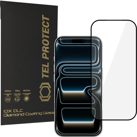 Tel Protect 10X HD DLC Diamond Coating skärmskydd för Apple iPhone 18 Pro Max / 17 Pro Max, härdat glas, helklistrat, svart