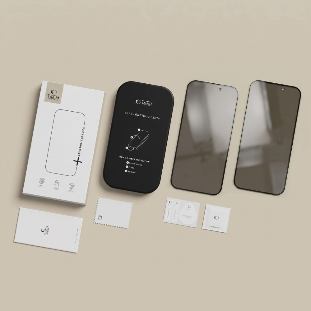 Privacy Tech-Protect OneTouch skärmskydd för Apple iPhone 18 Pro Max, härdat glas, full limning, set med 2 stycken