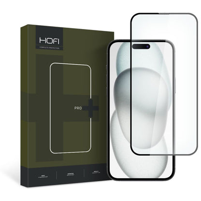 Skärmskydd HOFI PRO+ för Apple iPhone 15, Härdat Glas, Fullt Lim, 2.5D, Svart
