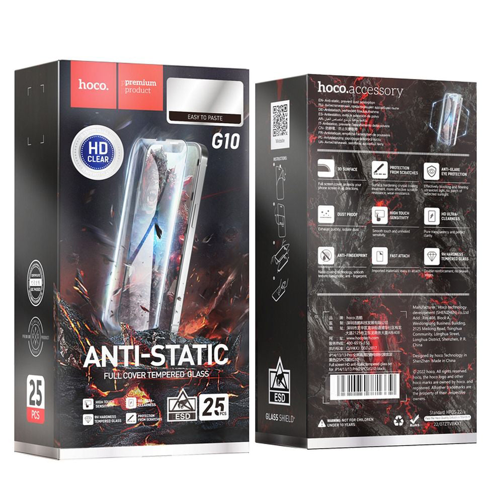 Skyddsfilm HOCO för Apple iPhone 14 Pro Max, Härdat Glas, Full Lim, Set med 25 stycken, Svart