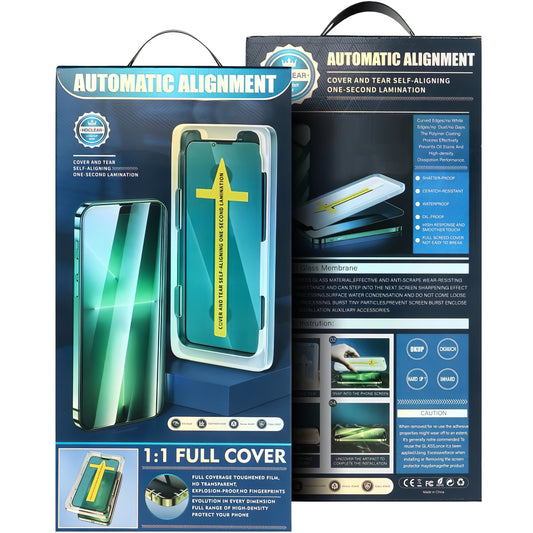 OEM Skärmskydd med automatisk justering för Apple iPhone 17e / 16e / 14 / 13 Pro, Härdat glas, Full lim, 5D, Svart