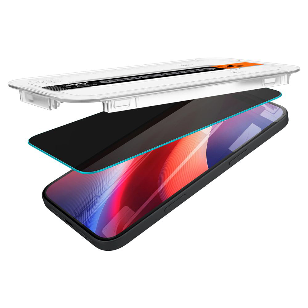 Skyddsfilm för skärm Privacy Spigen GlastR EZ FIT för Apple iPhone 16 / 15, Härdat glas, Full lim, Set med 2 stycken