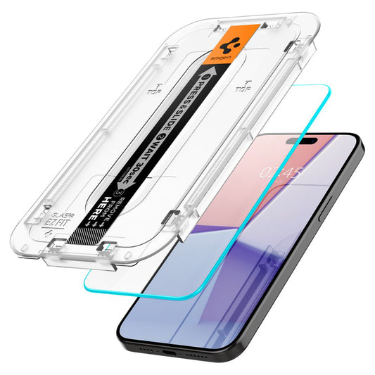 Skärmskydd Spigen GlastR EZ FIT för Apple iPhone 15 Pro, Härdat Glas, Fullt Lim, Set med 2 stycken AGL06892
