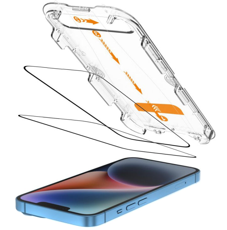 Tech-Protect Quick Set+ Screen Protector for Apple iPhone 17e / 16e / 14 / 13 Pro, Tempered Glass, Full Glue, 2-Piece Set, Black