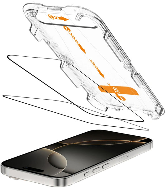 Skärmskydd Tech-Protect Quick Set+ för Apple iPhone 16 Pro, Härdat Glas, Full Lim, Set om 2 stycken, Svart
