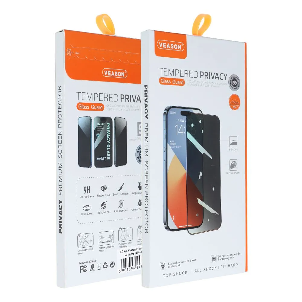 Privacy-skärmskydd Veason för Apple iPhone 17 Pro Max, Härdat glas, Fullt lim, 6D