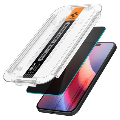Skyddsfilm för skärm Privacy Spigen GlastR EZ FIT för Apple iPhone 16 / 15, Härdat glas, Full lim, Set med 2 stycken