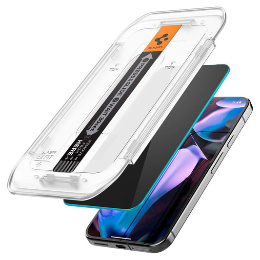 Privacy-skärmskydd Spigen GlastR EZ FIT för Google Pixel 9 / 9 Pro, Härdat glas, Fullt lim, Set med 2 stycken