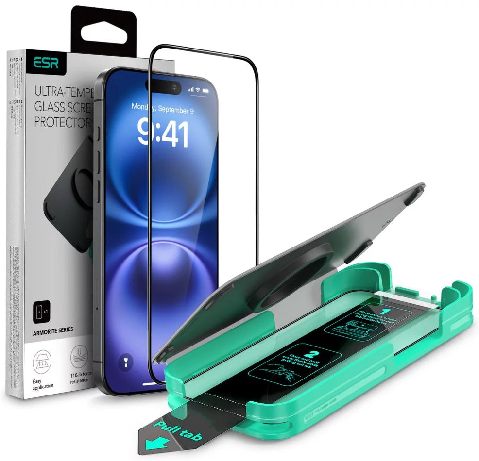 Skärmskydd ESR Armorite för Apple iPhone 16 Pro Max, Härdat Glas, Full Lim, Svart