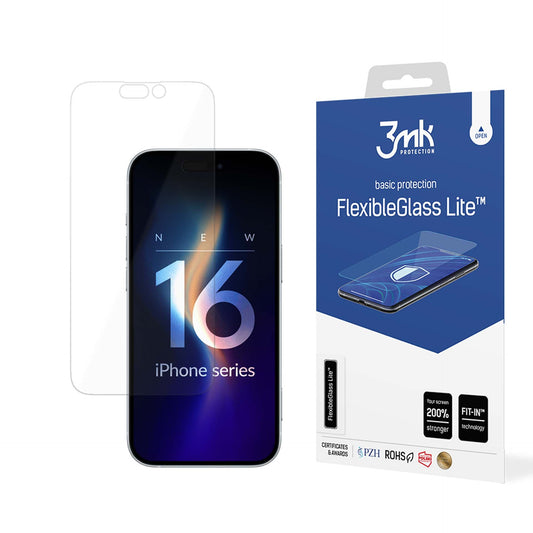 Skärmskydd 3MK FlexibleGlass Lite för Apple iPhone 16 Pro, Flexibelt Glas, Fullt Lim