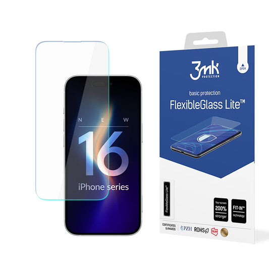 Skärmskydd 3MK FlexibleGlass Lite för Apple iPhone 16, Flexibelt Glas, Fullt Lim