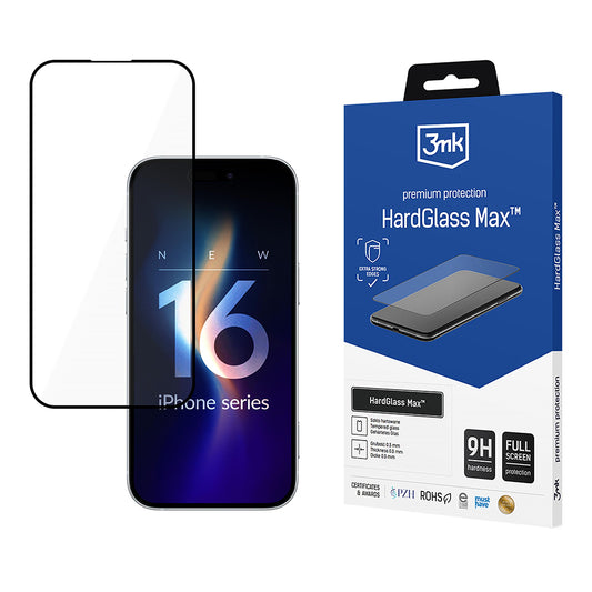 Skärmskydd 3MK HardGlass Max för Apple iPhone 16 Pro, Härdat Glas, Fullt Lim, Svart