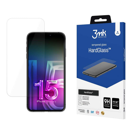 3MK HardGlass skärmskydd för Apple iPhone 15, härdat glas, full limning