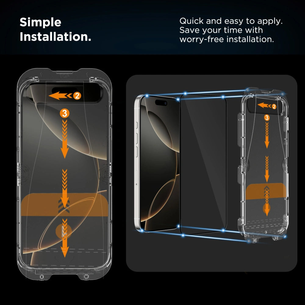 Skärmskydd Tech-Protect Quick Set+ för Apple iPhone 16 Pro, Härdat Glas, Full Lim, Set om 2 stycken, Svart