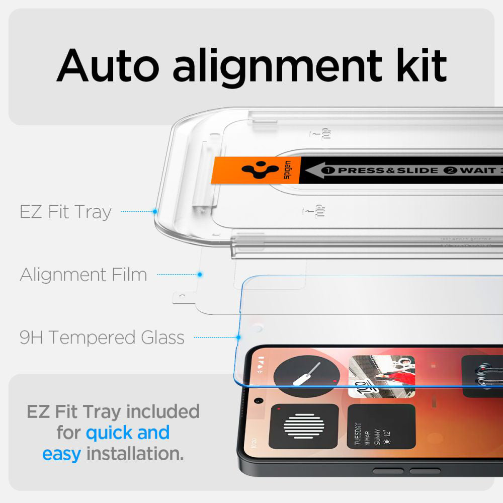 Skyddsfilm Clear Spigen GlastR EZ FIT för Nothing Phone (3a) / Phone (3a) Pro, Härdat Glas, Full Glue AGL09429