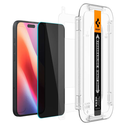 Skyddsfilm för skärm Privacy Spigen GlastR EZ FIT för Apple iPhone 16 / 15, Härdat glas, Full lim, Set med 2 stycken