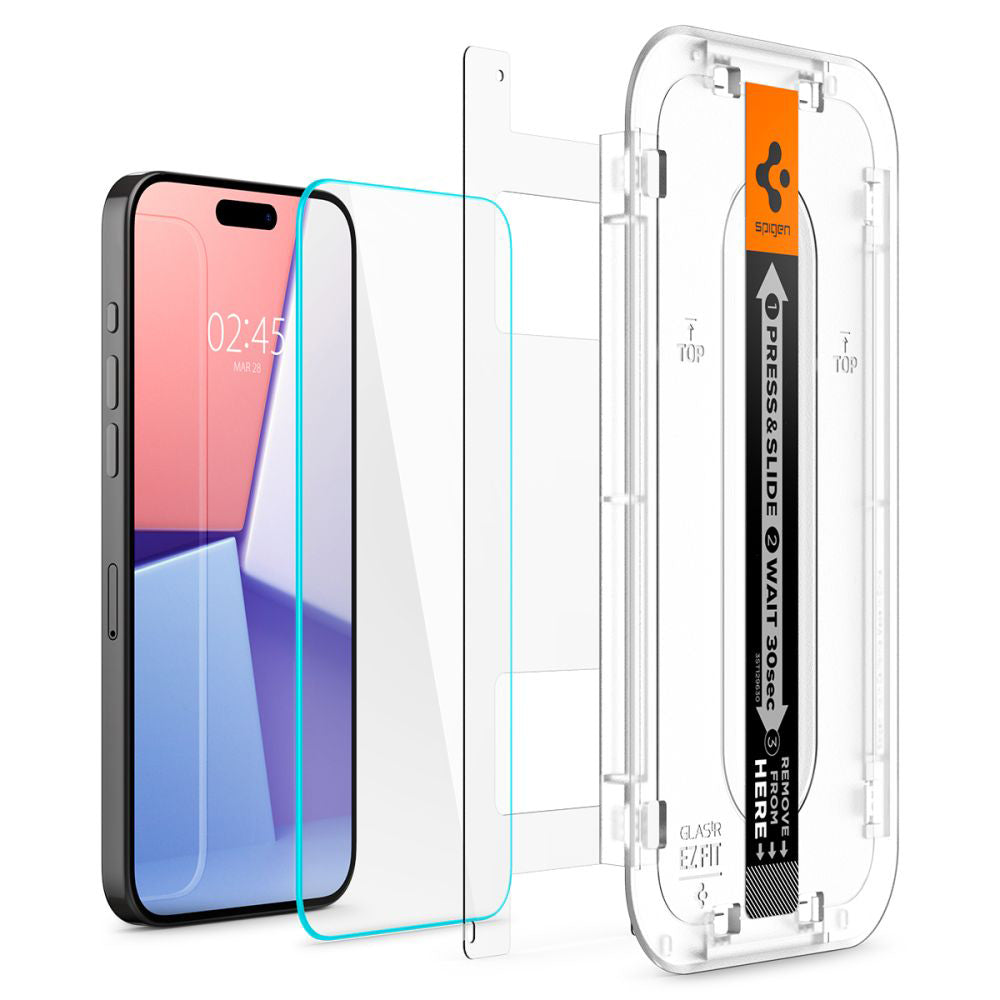 Skärmskydd Spigen GlastR EZ FIT för Apple iPhone 15 Pro, Härdat Glas, Fullt Lim, Set med 2 stycken AGL06892
