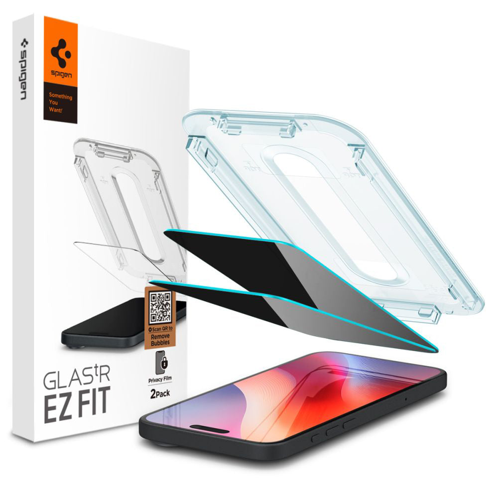 Skyddsfilm för skärm Privacy Spigen GlastR EZ FIT för Apple iPhone 16 / 15, Härdat glas, Full lim, Set med 2 stycken
