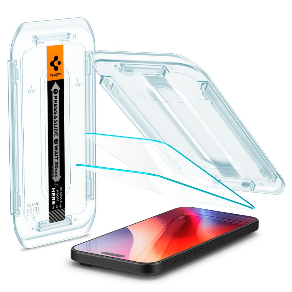 Skärmskydd Spigen GlastR EZ FIT för Apple iPhone 17 Pro / 17 / 16 Pro, Härdat Glas, Full Lim, Set med 2 stycken