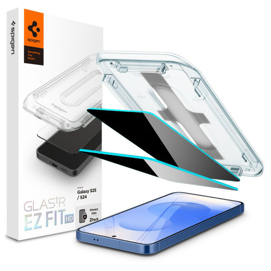 Privacy-skärmskydd Spigen GlastR EZ FIT HD för Samsung Galaxy S25 S931 / S24 S921, Härdat glas, Fullt lim, Set med 2 stycken