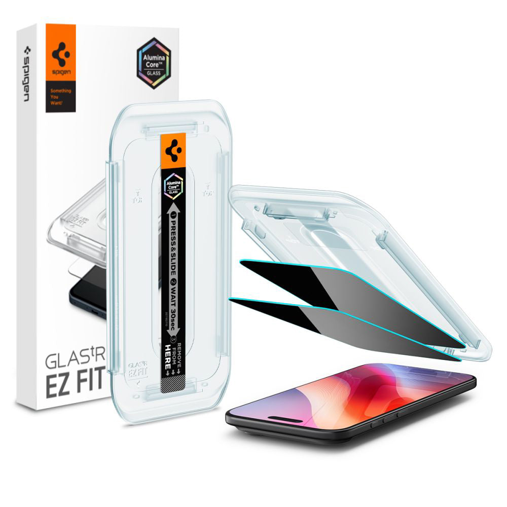 Skärmskydd Privacy Spigen GlastR EZ FIT för Apple iPhone 17 Air, Härdat Glas, Full Lim, Set med 2 stycken