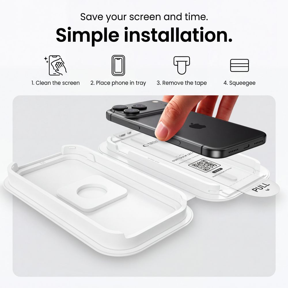 Tech-Protect OneTouch skärmskydd för Apple iPhone 18 Pro / 17 Pro, härdat glas, full limning, set med 2 stycken, transparent