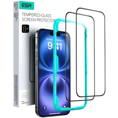 Skärmskydd ESR för Apple iPhone 16 Pro Max, Härdat Glas, Full Lim, Set med 2 stycken, Svart