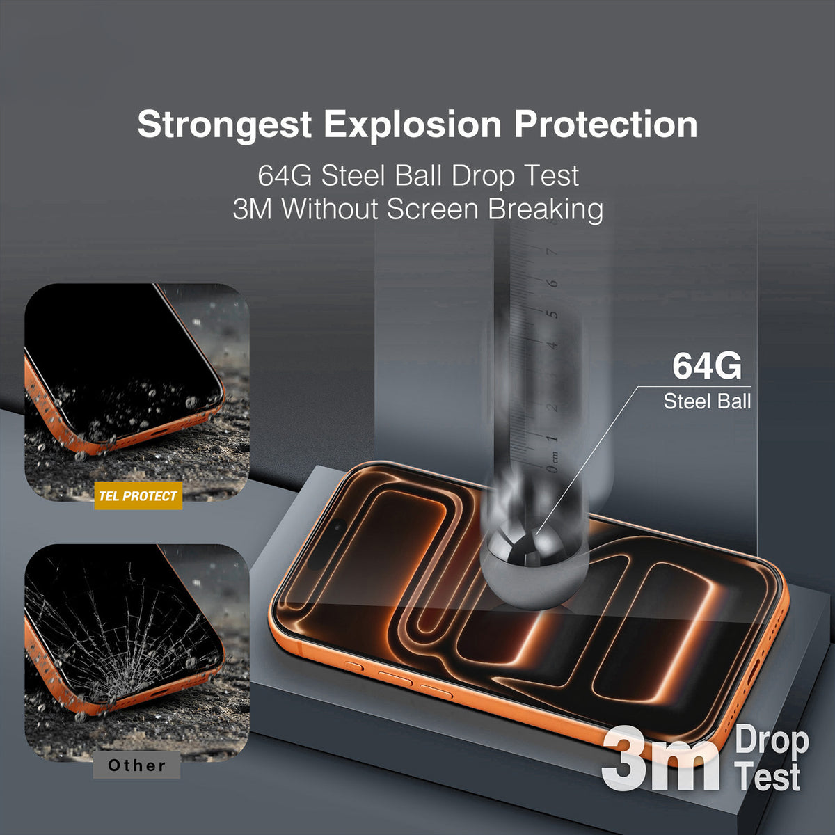 Tel Protect 10X HD DLC Diamond Coating skärmskydd för Apple iPhone 17 / 16 Pro, härdat glas, helklistrat, svart