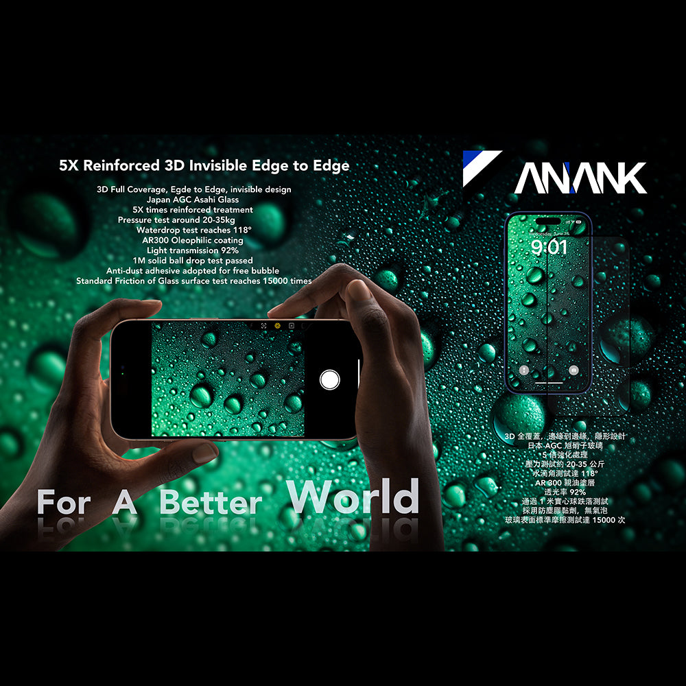 Skyddsfilm Anank 5X Reinforced Invisible för Apple iPhone 17 Pro Max, Härdat Glas, Full Glue, 3D, Svart
