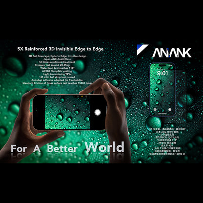 Skyddsfilm Anank 5X Reinforced Invisible för Apple iPhone 17 Pro Max, Härdat Glas, Full Glue, 3D, Svart