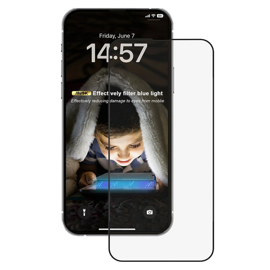 Skärmskydd Anti Blue Light Anank 3X Förstärkt för Apple iPhone 16, Härdat Glas, Fullt Lim, 2.5D, Svart
