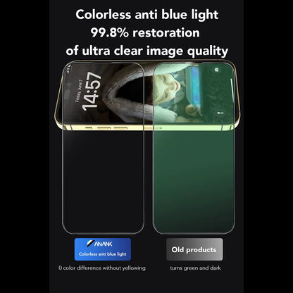 Anti Blue Light Skärmskyddsfodral Anank för Apple iPhone 15 Pro Max, Härdat Glas, Fullt Lim, 2.5D, Svart