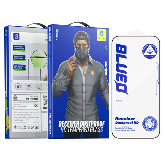 Blueo Anti-Dust HD skärmskydd för Apple iPhone 17 Pro / 17 / 16 Pro, härdat glas, full lim, svart