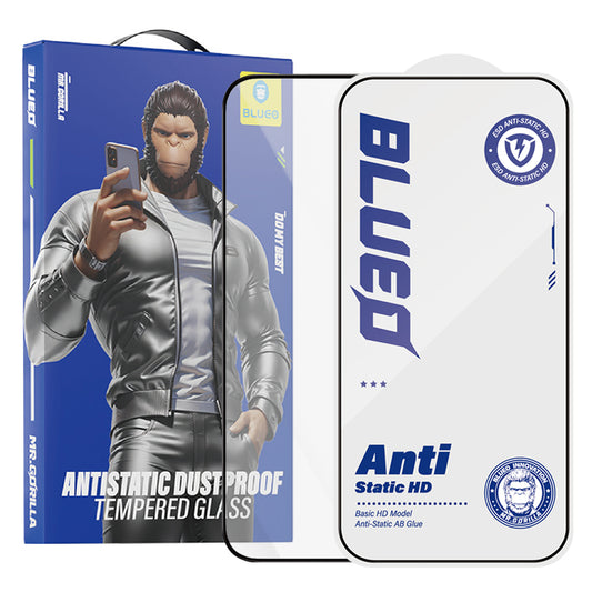Blueo Anti-Static HD Skärmskydd för Apple iPhone 15 Pro Max, Härdat Glas, Fullt Lim, Svart