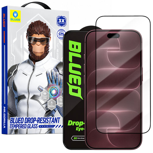 Blueo Drop Resistant skärmskydd för Apple iPhone 18 Pro Max / 17 Pro Max / 16 Pro Max, härdat glas, heltäckande lim, svart