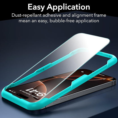 Skärmskydd ESR för Apple iPhone 17 / 16 Pro, Härdat Glas, Full Lim, Set med 3 stycken