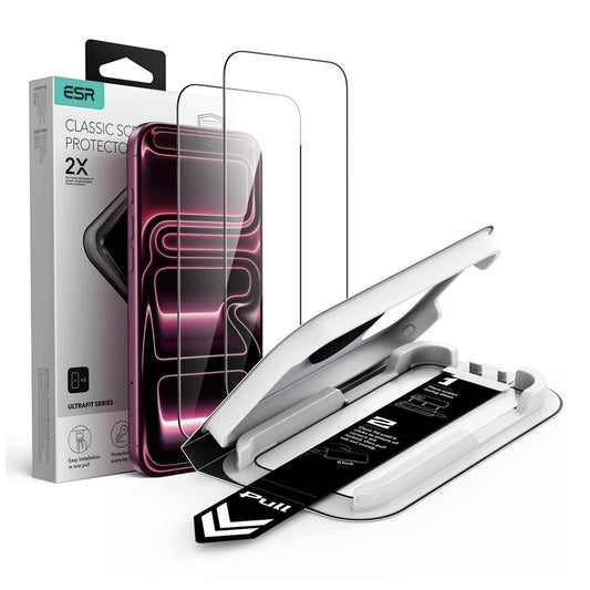ESR UltraFit Classic skärmskydd för Apple iPhone 18 Pro Max / 17 Pro Max, härdat glas, full limning, set om 2 stycken, svart