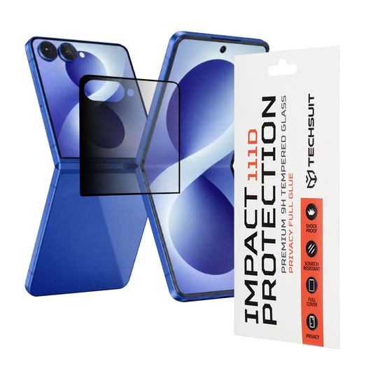 Skyddande skärmskydd Privacy Techsuit för Samsung Galaxy Z Flip8 F776, härdat glas, full lim, 111D