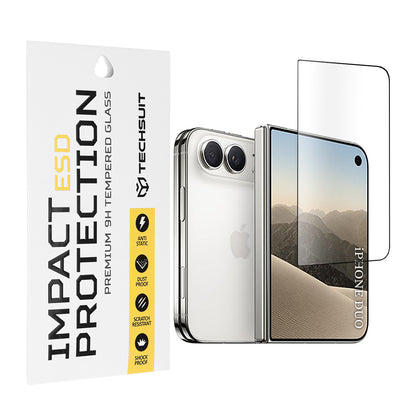 Techsuit Outer Screen Protector for Apple iPhone Duo, Tempered Glass, Full Glue, Black