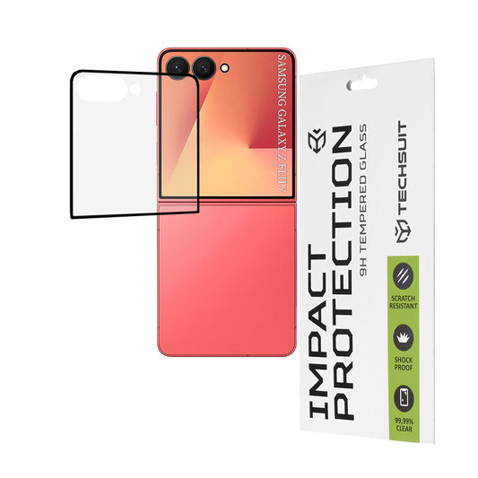 Techsuit skyddsfodral för yttre skärm till Samsung Galaxy Z Flip7 F766, härdat glas, full lim, 111D, svart