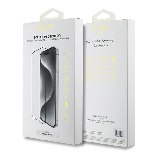Skyddsfilm för skärm Guess Classic Outline för Apple iPhone 16 Pro Max, Härdat Glas, Full Lim, 2.5D, Svart GUTGP16XBOKGCIT