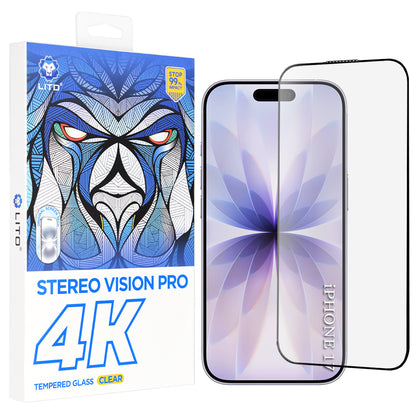 Skärmskydd Lito D+ Max 4K för Apple iPhone 17 / 16 Pro, Härdat Glas, Full Glue, Svart