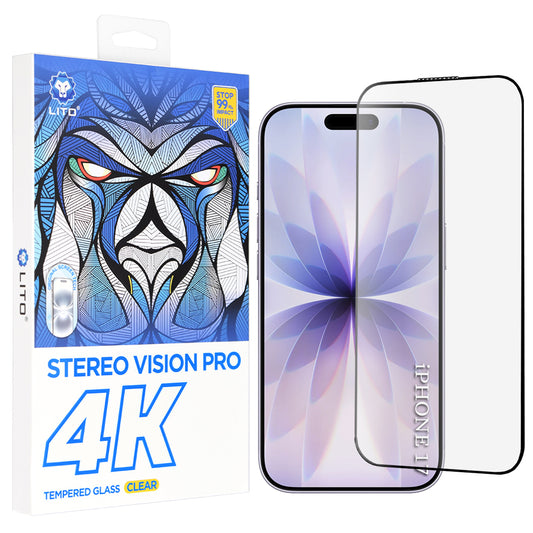 Skärmskydd Lito D+ Max 4K för Apple iPhone 17 / 16 Pro, Härdat Glas, Full Glue, Svart