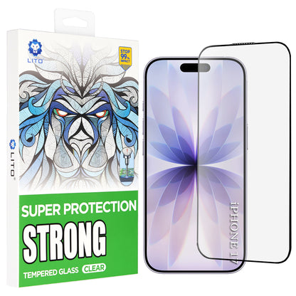 Skärmskydd Lito D+ Max Strong för Apple iPhone 17 / 16 Pro, Härdat Glas, Full Glue, Svart