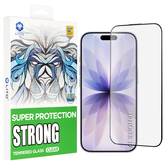 Skärmskydd Lito D+ Max Strong för Apple iPhone 17 / 16 Pro, Härdat Glas, Full Glue, Svart