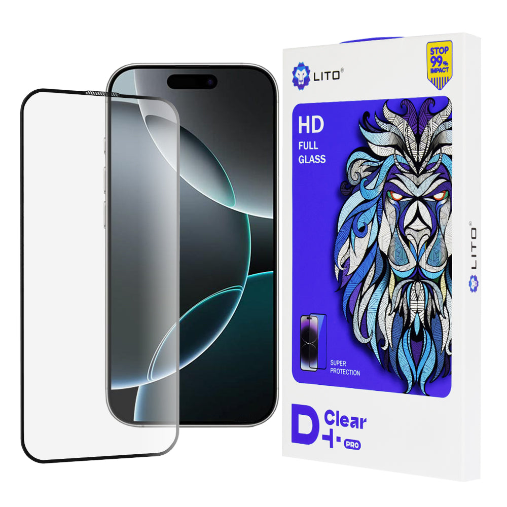 Skärmskydd Lito D+ Pro för Apple iPhone 16 Pro, Härdat glas, Full lim, Svart