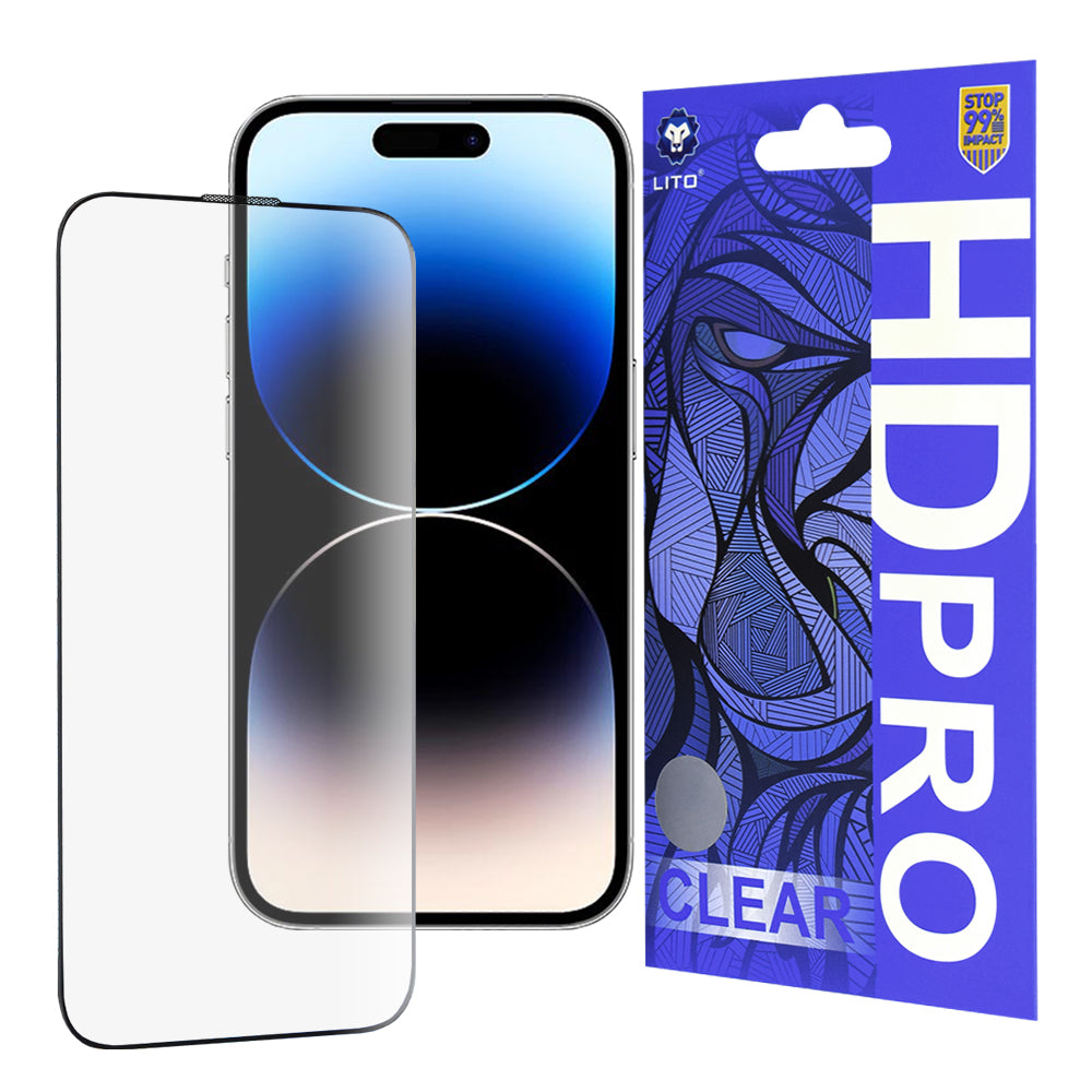Lito HD Pro Clear skärmskydd för Apple iPhone 14 Pro, härdat glas, full lim, svart