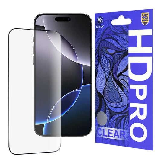 Lito HD Pro Clear skärmskydd för Apple iPhone 16 Pro Max, härdat glas, full lim, svart